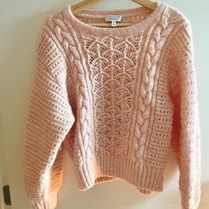 Women's Pink Wool Blend Cable Knit Sweat